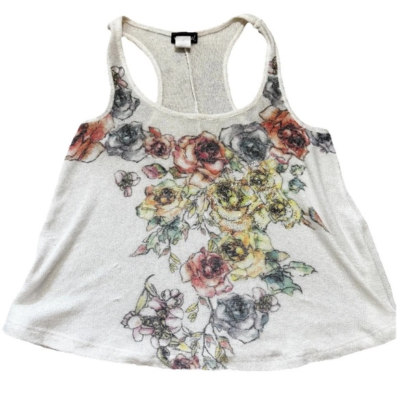 Wet Seal Vintage Y2K Mesh Rhinestone Floral White Camisole Tank Top Beachy Sz M - Picture 2 of 5